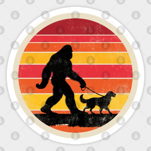 Bigfoot Walking Golden Retriever Dog Vintage Distressed Sticker by Cuteness Klub